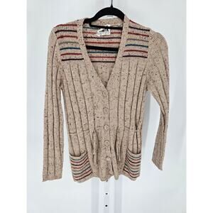 Vintage Hark Womens Sz M Wool Blend Cardigan Sweater Beige Knit Hong Kong